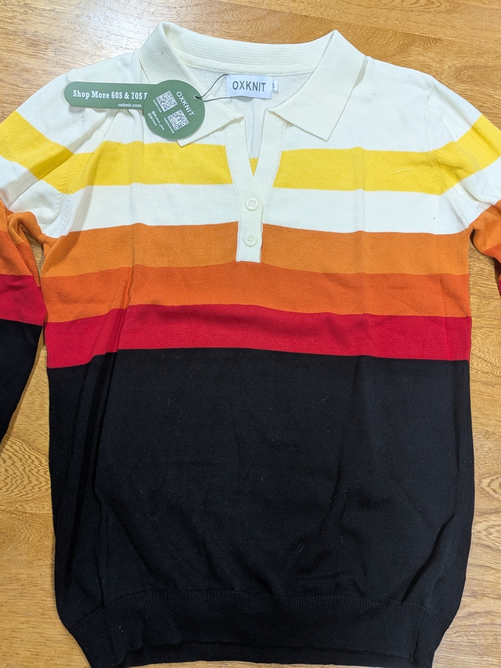 OXKNIT Striped Polo Sweater in Cream, Yellow, Orange, Red, Black
